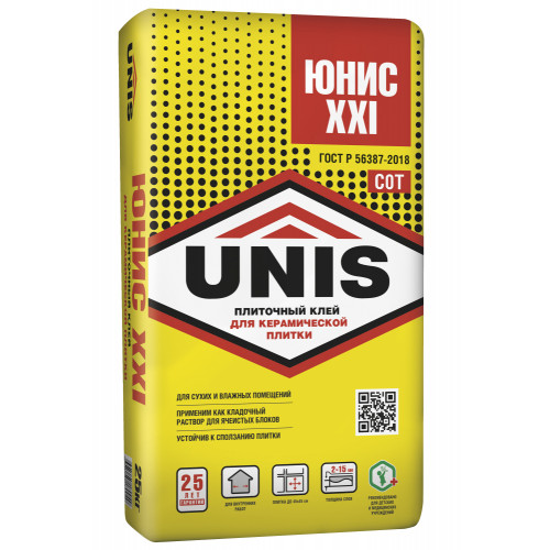 Клей для плитки Unis XXI серый класс С0 Т 25 кг