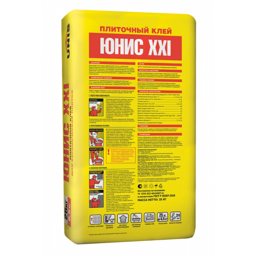 Клей для плитки Unis XXI серый класс С0 Т 25 кг