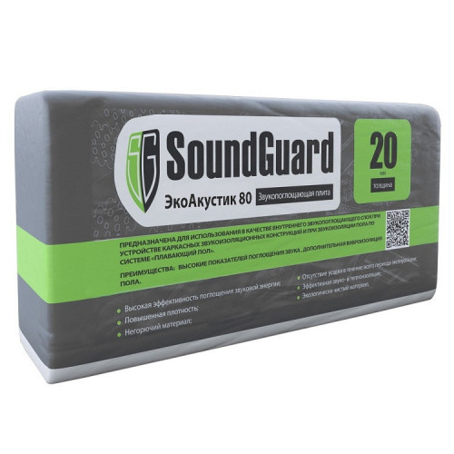 Звукоизоляция SoundGuard ЭкоАкустик 80 1250х600х20 мм 7.5 м2