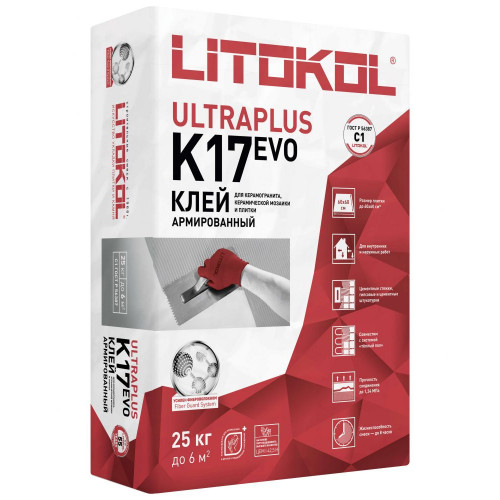 Клей для плитки Litokol UltraPlus K17 серый класс C1 25 кг