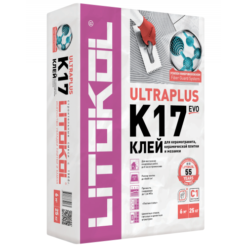 Клей для плитки Litokol UltraPlus K17 серый класс C1 25 кг