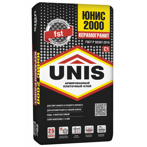 Клей для плитки Unis 2000 серый класс С1 25 кг